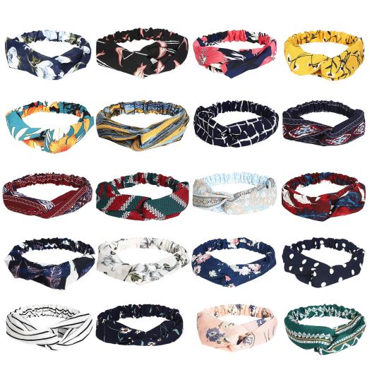 20 Pcs Boho Headbands for Women, Meartchy Vintage Womens Headbands, Head Bands Women Hair, Floral Vintage Twisted Criss Cross Elastic Head Wrap Hair Accessories