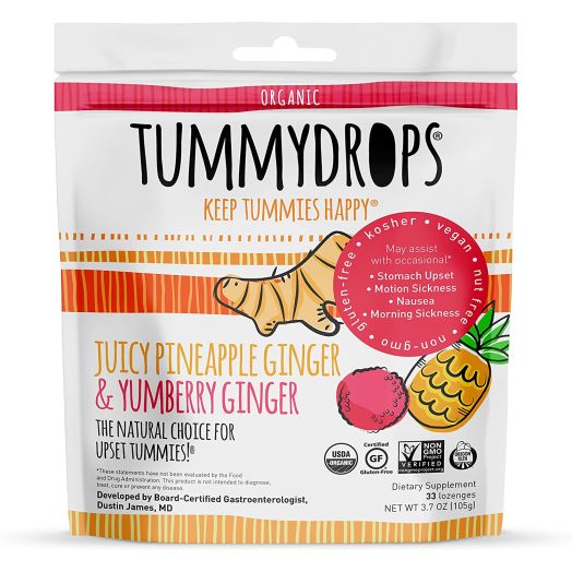 USDA Organic Tropical Ginger Tummydrops Variety Pack (Resealable Bag with 33 Individually Wrapped Drops, Mix of Pineapple and Yumberry)