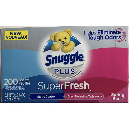 Snuggle Plus SuperFresh Fabric Softener Dryer Sheets with Static Control and Odor Eliminating Technology, Spring Burst, 200 Count