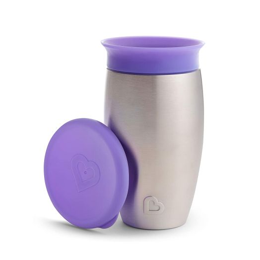 Munchkin Miracle Stainless Steel 360 Sippy Cup, Purple, 10 Ounce | Munchkin