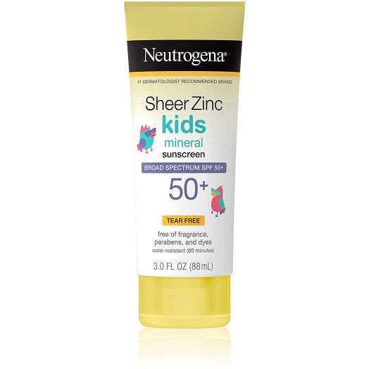 Neutrogena Sheer Zinc Oxide Kids Mineral Sunscreen Lotion, Broad Spectrum SPF 50+ with UVA/UVB Protection, Water-Resistant for 80 Minutes, Paraben-, Dye-, Fragrance- and Tear Free, 3 fl. oz