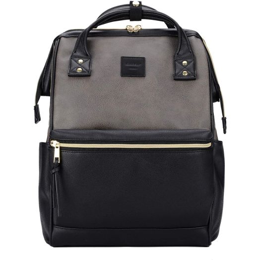 KahandKee Leather Backpack Diaper Bag with Laptop Compartment Travel School for Women Man (Grey/Black, Large)