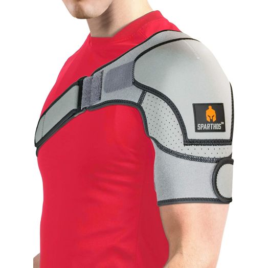 Sparthos Shoulder Brace - Support and Compression Sleeve for Torn Rotator Cuff, AC Joint Pain Relief - Arm Immobilizer Wrap, Ice Pack Pocket, Stability Strap, Dislocated Sholder - for Men and Women