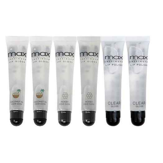 (6Pack) MAX Makeup Cherimoya Lip Polish Coconut Oil Clear Gloss (2Original+2Coconut+2Honey)
