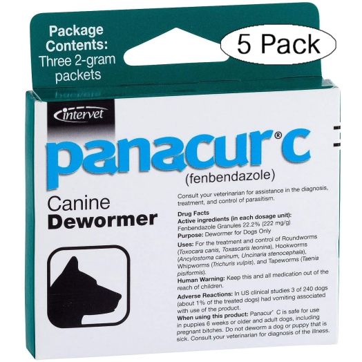Panacur C Canine Dewormer Dogs 2 Gram Each Packet Treats 20 lbs (3 Packets) (Five pack)
