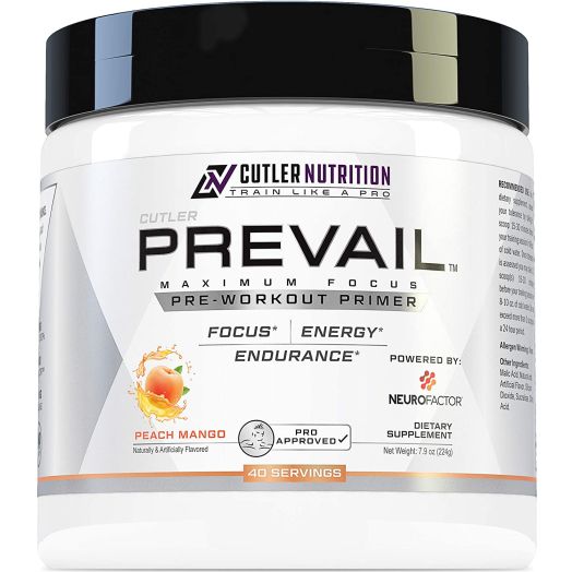PREVAIL Pre Workout Powder with Nootropics: Best Pre Workout for Men and Women, Cutting Edge Energy and Focus Supplement with L Citrulline, Alpha GPC, L Tyrosine, Neurofactor | Peach Mang, 40 Servings