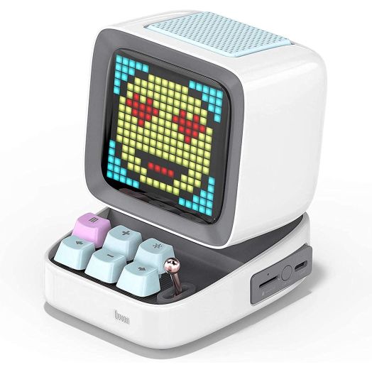 Divoom Ditoo Pixel Art Gaming Portable Bluetooth Speaker with App Controlled 16X16 LED Front Panel, Also a Smart Alarm Clock (White)