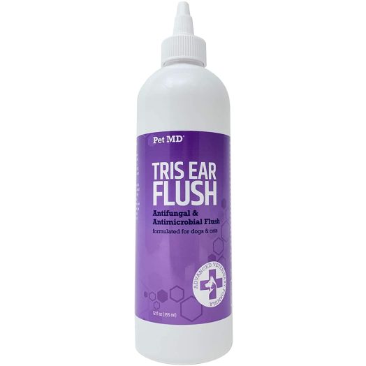Pet MD Veterinary Tris Flush Cat and Dog Ear Cleaner - Dog Ear Infection Treatment w/Ketoconazole for Yeast Infection Treatment, Ear Mites and Fungal Infections Perfect for Dog Grooming Kit - 12 oz