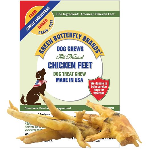 Green Butterfly Brands Dog Chews  Chicken Feet for Dogs Sourced and Made in USA. Single Ingredient All-Natural Dog Dental Chew. Chicken Feet Dog Treats Rich in Glucosamine for Joint Health 10 Pack