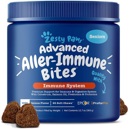 Zesty Paws Allergy Immune Supplement for Dogs - with Omega 3 Wild Alaskan Salmon Fish Oil and EpiCor + Digestive Prebiotics and Probiotics - Anti Itch and Skin Hot Spots + Seasonal Allergies