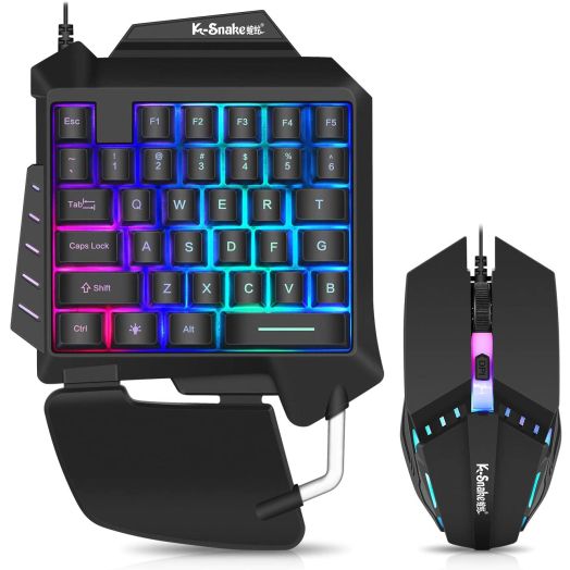 Snpurdiri Backlight One-Handed Gaming Keyboard Gaming Half Keyboard and Mouse with 35 Mechanical Key,with USB Wired Ergonomic Gaming Mouse Adjustable 3200DPI,for Home Office
