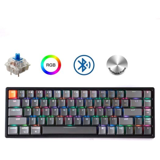 Keychron K6 68-Key Wireless Bluetooth/USB Wired Gaming Mechanical Keyboard, Compact 65% Layout RGB LED Backlit N-Key Rollover Aluminum Frame for Mac Windows, Gateron Blue Switch