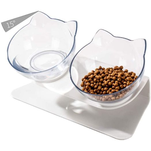 Luck Dawn Cat Elevated Bowl with Raised Stand, 15 Degree Tilted Design Neck Guard Stand Raised Pet Food Water Feeder Bowl for Cats or Small Dogs