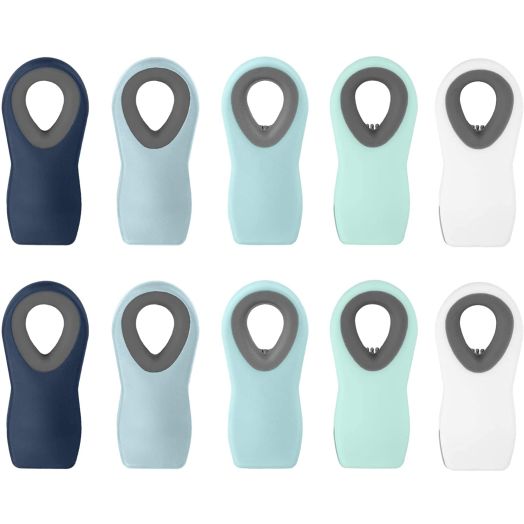 Cook with Color 10 Pc Bag Clips with Magnet, Food Clips, Chip Clips, Bag Clips for Food Storage with Air Tight Seal Grip, Snack Bags and Food Bags (Ombre Blue, Shades of Blue, Green and White)