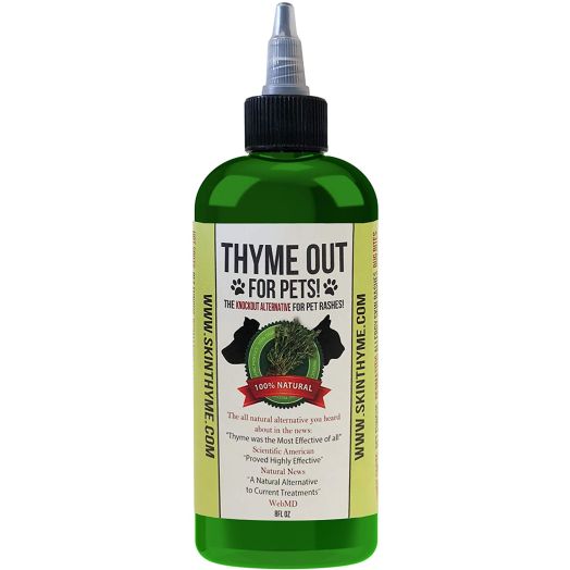 Thyme Out for Pets (8oz) - Natural Dog and Cat Skin Treatment for Itchy Paws and Ringworm - Yeast Infection, Dandruff and Hot Spot Spray for Dogs - Organic Blend with Easy-to-Use Dispenser Tip