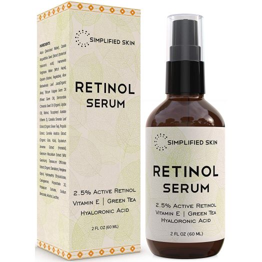 Retinol Serum 2.5% for Face and Eyes (2 oz) with Vitamin A, E, Hyaluronic Acid and Green Tea for Anti-Aging, Fine Lines and Wrinkles. Best Brightening Facial Serum for Day and Night use by Simplified Skin