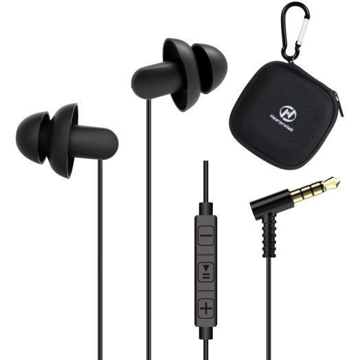 Sleep Earbuds, Hearprotek 2 Pairs Ultra Soft Lightweight Silicone Sleeping Earphone Headphones with Volume Control and mic for Side Sleeper, Snoring, Air Travel, Relaxation (Black)