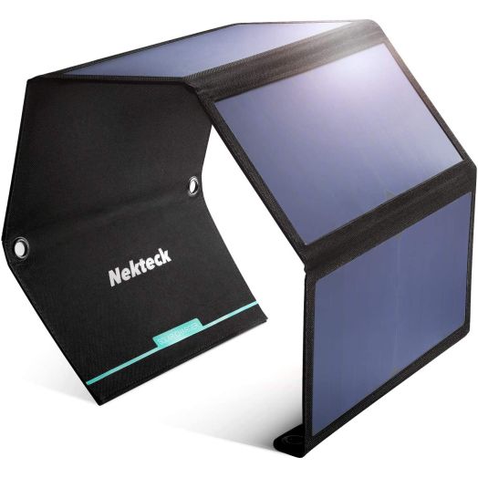 Nekteck 28W Portable Solar Panel Charger, Waterproof Camping Gear Solar Powered Charger with 2 USB Port for iPhone X/8 Plus, Samsung Galaxy s9/s8,iPad, Tablet and Any USB Devices