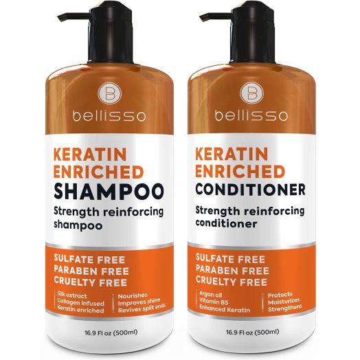 Keratin Shampoo and Conditioner Set - Sulfate Free Deep Treatment with Morrocan Argan Oil - Anti Frizz for Dry Hair and Extra Shine