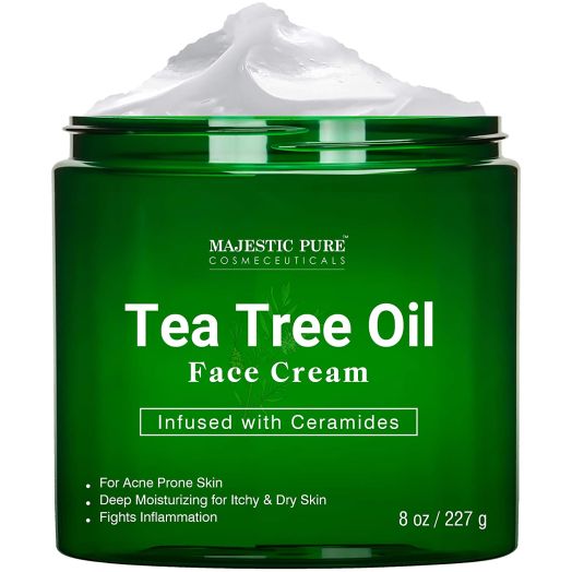 Tea Tree Oil Face Cream by Majestic Pure - Therapeutic Grade , Infused with Ceramides, for Acne Prone Skin Care - Fights breakouts and Fungus - Moisturizing, 8 oz