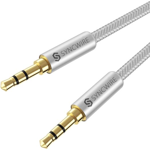 Syncwire 3.5mm Nylon Braided Aux Cable (3.3ft/1m,Hi-Fi Sound), Audio Auxiliary Input Adapter Male to Male AUX Cord for Headphones, Car, Home Stereos, Speaker, iPhone, iPad, iPod, Echo and More Silver