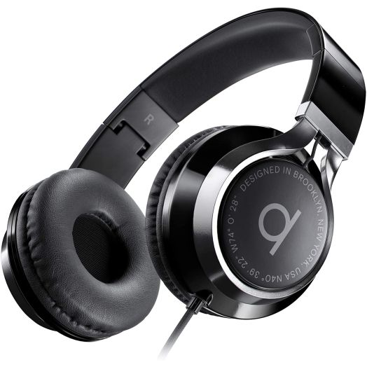 Artix CL750 Foldable Noise Isolating On Ear Headphones Wired with Microphone and Volume Control, Stereo Head Phones Corded with Adjustable Headband for Computer, Laptop and Cell Phone (Black)