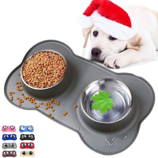 Sequoialake Dog Bowls with Anti-Overflow and Anti-Skid Silicone Dog Food Mat, Stainless Steel Feeder Easy to Clean for Small Medium Large Dogs Cats Pets