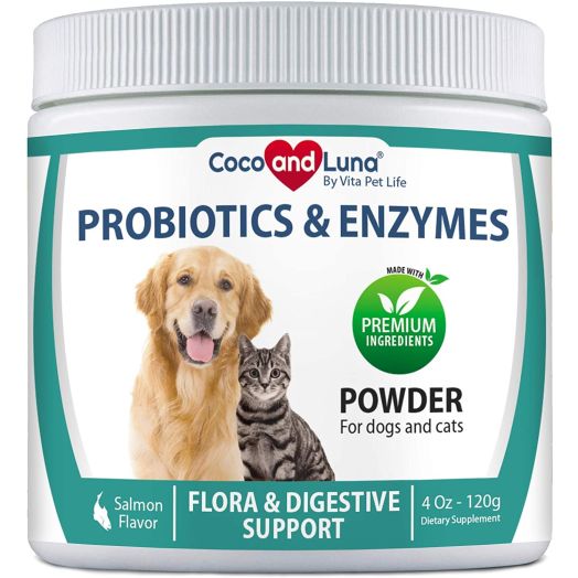 Probiotics for Dogs and Cats - Digestive Enzymes, Relief from Diarrhea, Constipation, Stomach Relief, Gas and Shedding  Powder 4oz (120g)