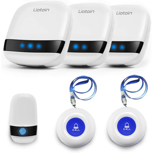 LIOTOIN Wireless Caregiver Pager Call Button Nurse Alert System Call Bell for Home/Elderly/Patients/Disabled 3 Transmitters 3 Plugin Receivers (600+ft Operating Range)