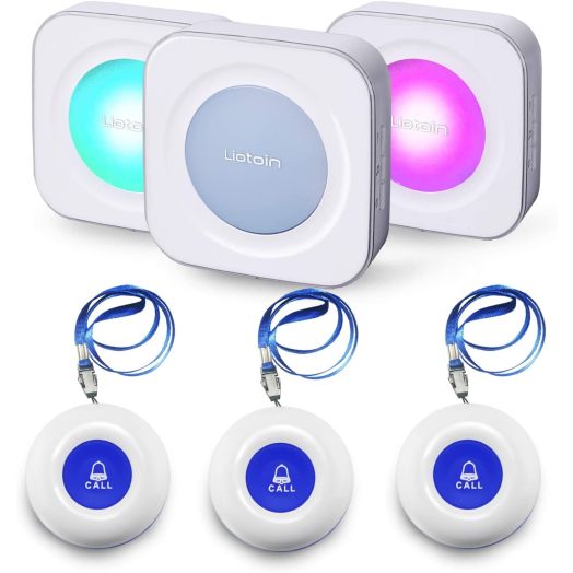 LIOTOIN Wireless Caregiver Pager Call Button Nurse Alert System Call Bell for Home/Elderly/Patients/Disabled/School 3 Transmitters 3 Plugin Receivers (600+ft Operating Range)