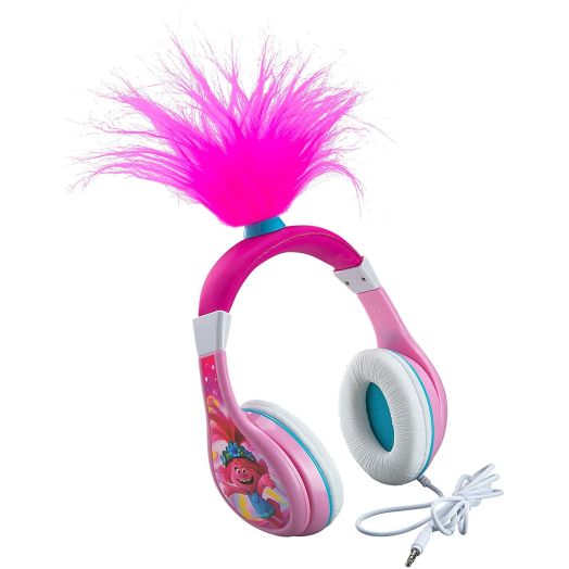 eKids Trolls World Tour Poppy Kids Headphones, Glow in The Dark, Stereo Sound, 3.5mm Jack, Wired Headphones for Kids, Tangle-Free, Volume Control, Childrens Headphones Over Ear for Travel (140)