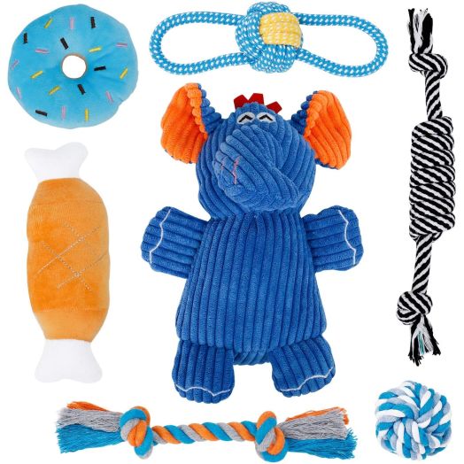 Toozey Puppy Toys for Small Dogs, 7 Pack Small Dog Toys, Cute Elephant Puppy Teething Toy, Durable Plush Dog Squeak Toys, 100% Natural Cotton Ropes Chew Toys for Puppies, Non-Toxic and Safe