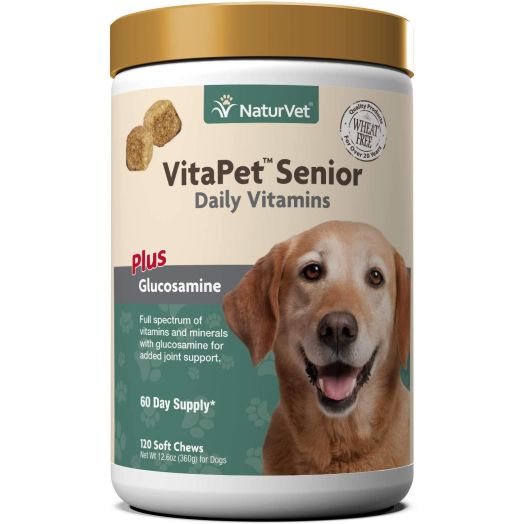 NaturVet VitaPet Senior Daily Vitamins for Senior Dogs  Plus Glucosamine  Full Spectrum of Vitamins and Minerals  Enhanced with Glucosamine for Added Joint Support  120 Soft Chews