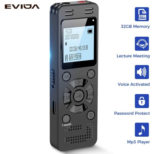 32GB Digital Voice Recorder for Lectures Meetings - EVIDA 2324 Hours Voice Activated Recording Device Audio Recorder with Playback,Password