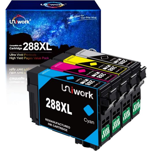 Uniwork Remanufactured Ink Cartridge Replacement for Epson 288 XL 288XL T288XL High Yield to use with XP-440 XP-330 XP-340 XP-430 XP-446 XP-434 Printer (Upgraded Chip, 4 Pack)