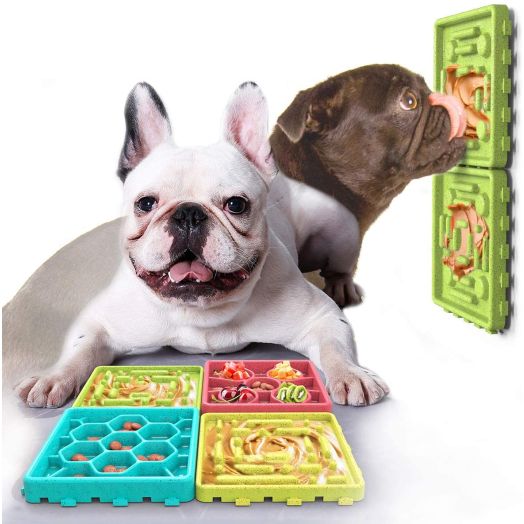 GEEPET Dog Lick Pad Set Slow Feeder Mat and Slow Dispensing Treater Mat Suctions to Wall for Pet Bathing, Grooming 4PCS