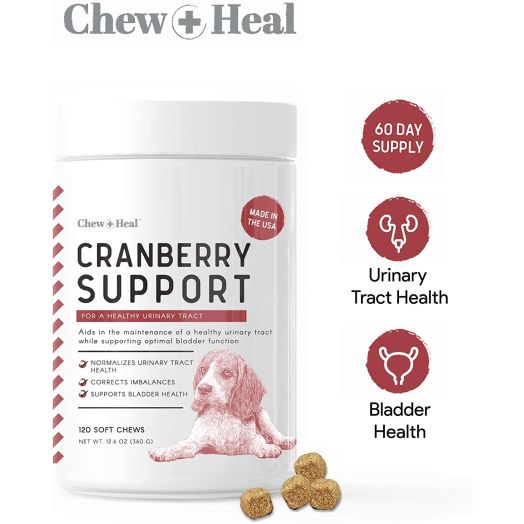 Chew + Heal UTI Treatment Cranberry Chews for Dogs - 120 Soft Chews - Supports Healthy Urinary Tract and Bladder Function - Corrects Imbalances - with Echinacea and Vitamin C