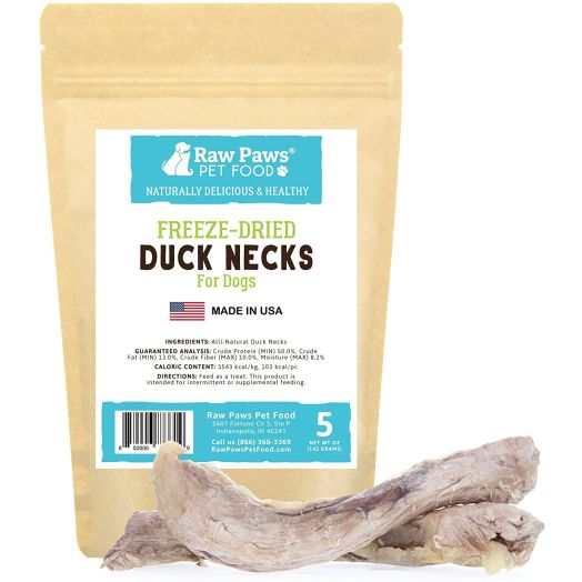 Raw Paws Freeze Dried Duck Necks for Dogs - All Natural Duck Dog Treats Made in USA Only - Human-Grade , Single Ingredient Duck Neck Dog Treat - Raw Freeze Dried Dog Treats