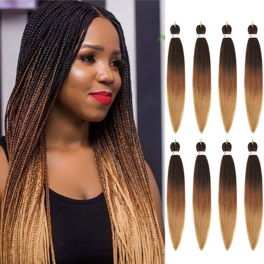 AQINBEL 8PCS/Pack 26 Inches Pre-stretched Braiding Hair Easy Braid Itch Free Synthetic Fiber Crochet Twist Braids Yaki texture Braiding Hair Extensions (T1B/30/27#)