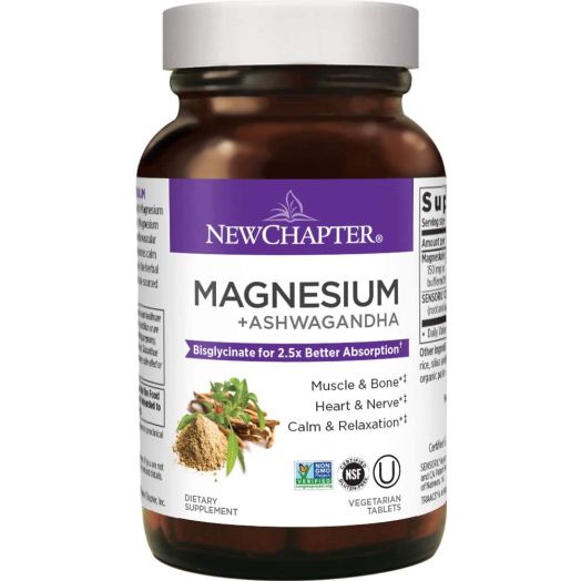 Magnesium, New Chapter Magnesium + Ashwagandha Supplement, 2.5X Absorption, Gluten Free, Non-GMO - 30ct