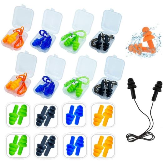 Ear Plugs for Sleeping,16 Pairs Noise Canceling Ear Plugs Soft Reusable Silicone Earplugs Waterproof Noise Reduction Earplugs for Concert,Swimming,Study,Loud Noise,Snoring
