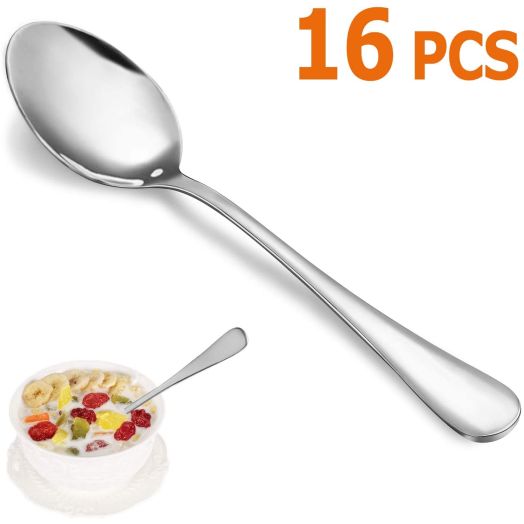 Large Teaspoon Set,16 Pcs 6.7" Silver Spoons,Premium Food Grade 18/10 Stainless Steel Tea Spoons,Durable Metal Teaspoons,Small Silverware Spoons,Kitchen Spoons Set,Mirror Finish and Dishwasher Safe