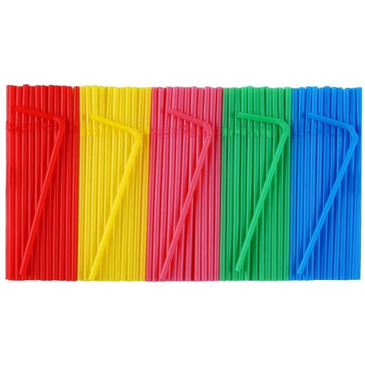 500 Pcs Colorful Disposable Plastic Flexible Straws.(0.23'' diameter and 7.7" long)