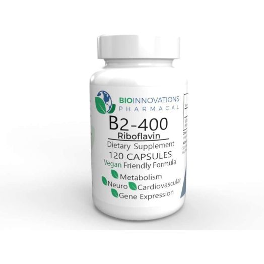 Bio-Innovations Pharmacal - Pure B2-400 Riboflavin (120 Vegan Capsules) Supports Nervous System Health, Helps Boost Energy and Metabolism