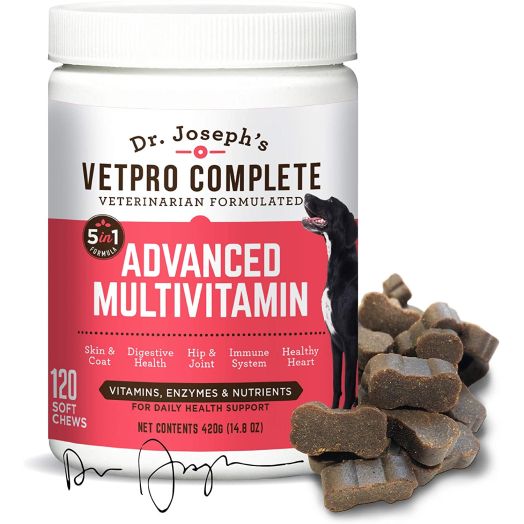VetPro Complete 5 in 1 Multivitamin for Dogs - Chondroitin, MSM, Turmeric, Vitamin C, Omega 3, Grain Free Multivitamin for Skin and Coat Health, Joint Health, Improved Digestion, Heart Health Immunity