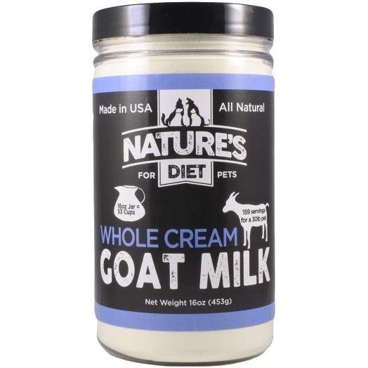 Nature's Diet Pet Dried Whole Cream Goat Milk for use as High Protein, Hypoallergenic Digestion, Nutrition and Anti-inflammatory Powdered Instant Meal Topper (16 oz = 53 Cups or 159 Servings)