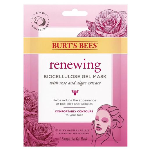 Burt's Bees Renewing Biocellulose Gel Face Mask with Rose & Algae Extract, Single Use Sheet