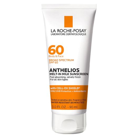 La Roche-Posay Anthelios Body & Face Sunscreen, Melt-In Milk Oxybenzone Free SPF 60, 3 oz.