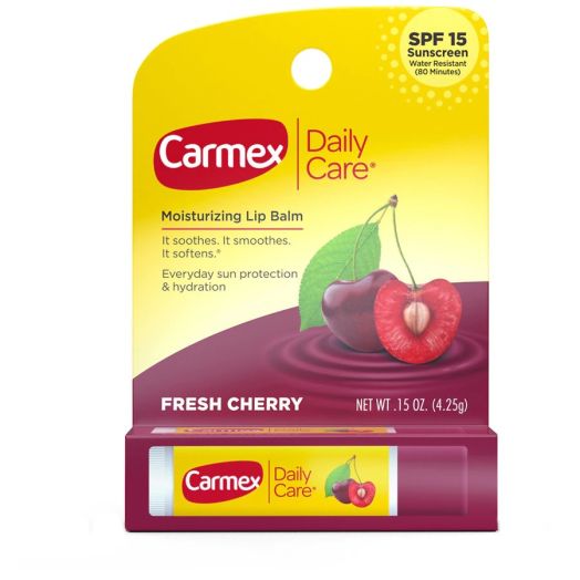 Carmex Daily Care Moisturizing Lip Balm Stick with SPF 15, Fresh Cherry Lip Balm