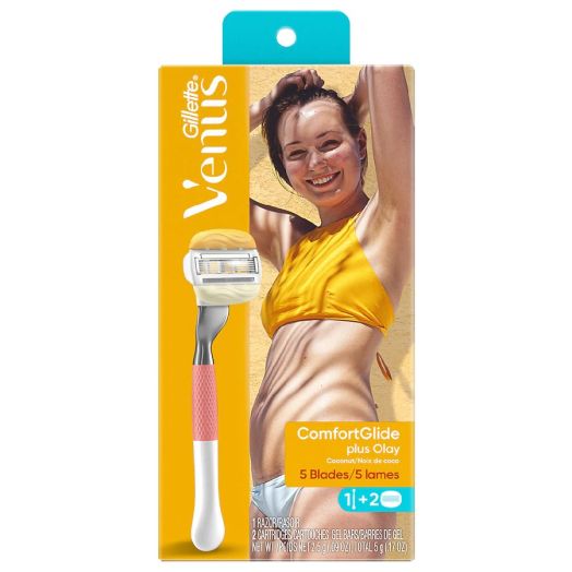 Gillette Venus ComfortGlide Plus Olay Coconut Design Edition Razor Handle + 2 Refills